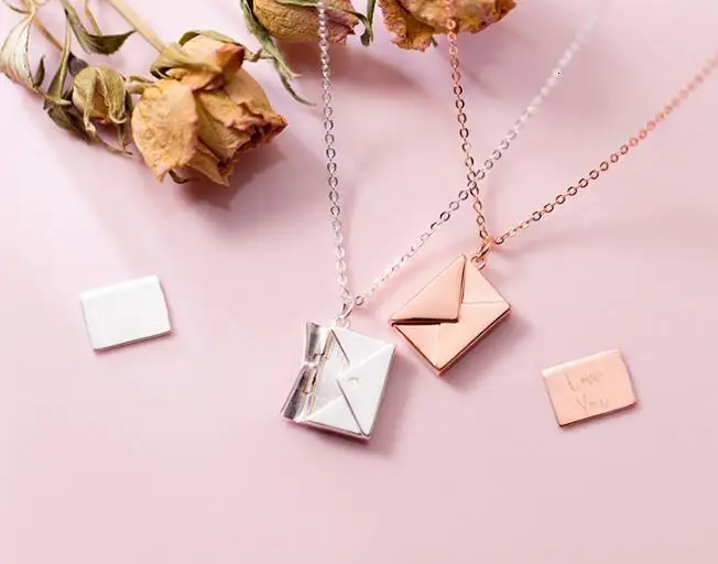 Authentic 1PC REAL. 925 Sterling Silver fINE Jewelry Lover Letter Envelope pendant Necklace Gift GTLx1793