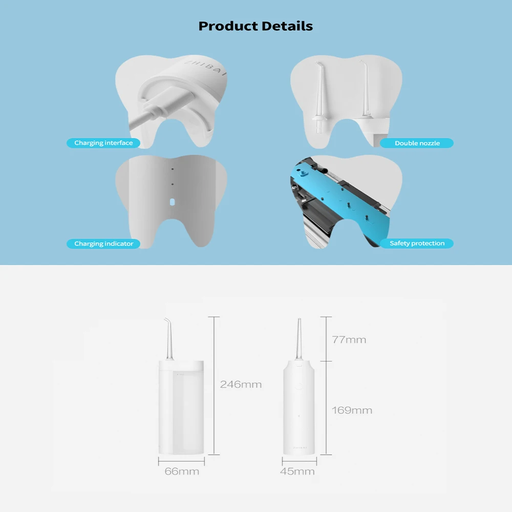 Беспроводной ирригатор для полости рта Xiaomi Zhibai XL1 перезаряжаемый через USB