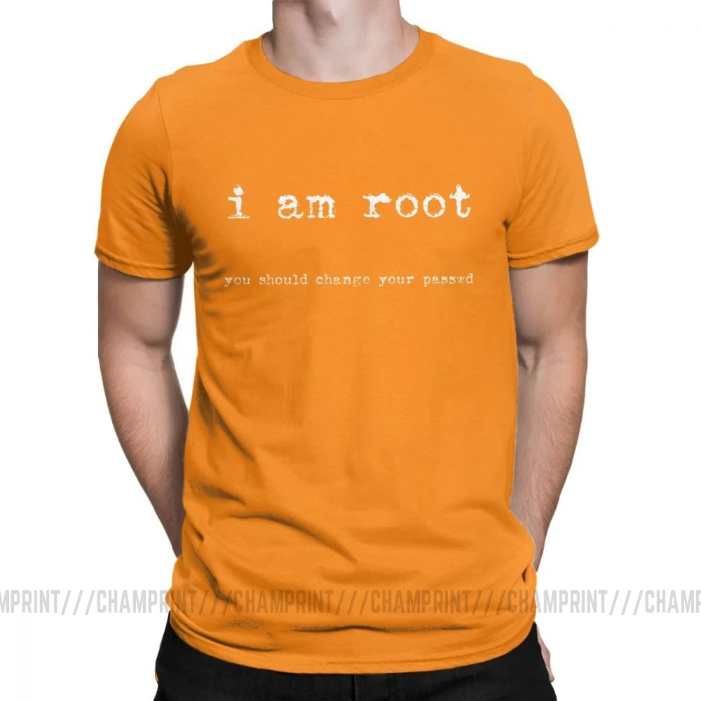 I Am Root T Shirts for Men Cotton Novelty T-Shirts Ubuntu Command Line Linux Unix Hacking Tees Short Sleeve Clothes Graphic - Цвет: Оранжевый