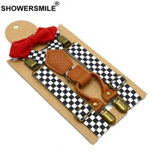 

Baby Suspenders Black White Checkered Boys Suspender Formal Designer Suspender Bow Tie Children 4 Clips Brace 65cm*2.5cm