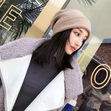 Кашемировые зимние шапочки для женщин, вязаные однотонные Повседневные шапки Skullies для девочек, теплые, утепленные, хип-хоп, Шапка-бини