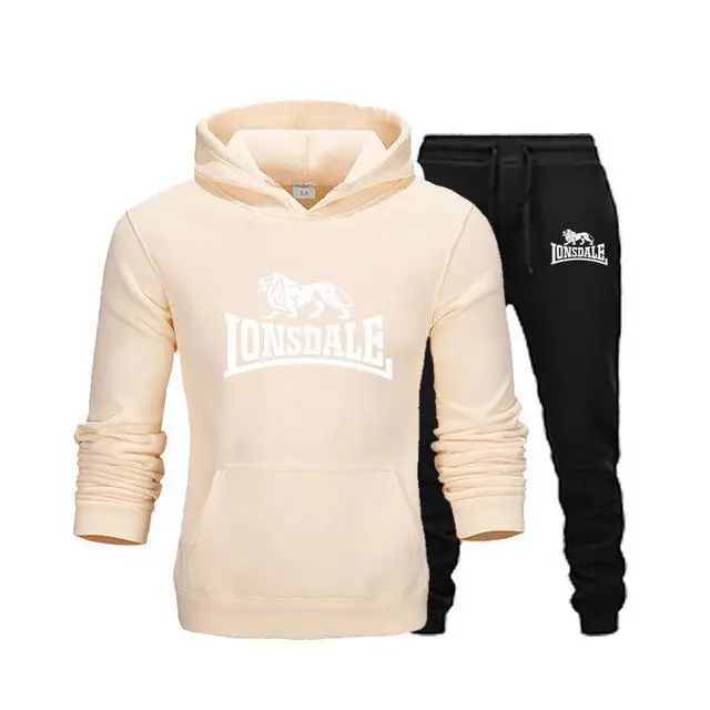 khaki black- B Новая брендовая одежда, мужские пуловеры, свитер, хлопок, мужские спортивные костюмы, толстовка с капюшоном, две части+ штаны, спортивные рубашки, Осень-зима, спортивный костюм - Цвет: khaki black- B