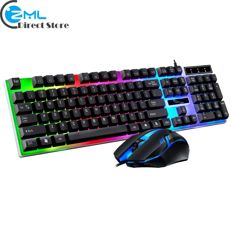 

G21 USB Wired PC Computer Keyboard Ergonomic Desktop Keyboard Mouse Standard 104 Keys Rainbow LED Backlight with Russian Sticker