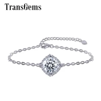 

Transgems Sterling Solid 925 Silve 1.89CTW 7.5mm F Color Cushion Moissanite Bracelet for Women Wendding Gift With Accents
