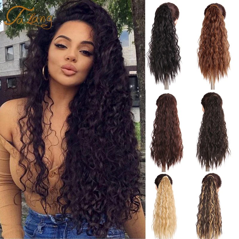 

TALANG 24 Synthetic Ponytail Wrap Around Corn Water Wave Sythetic Long Ponytail Cloour Hair Extension