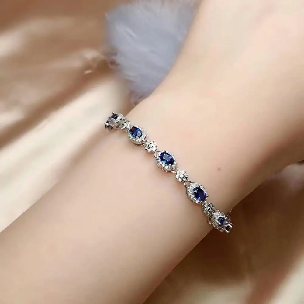 Shilovem 925 серебро Настоящее натуральное сапфировое браслеты изысканные ювелирные модные подарок для женщин подарок cl0305888agl 3*5 мм