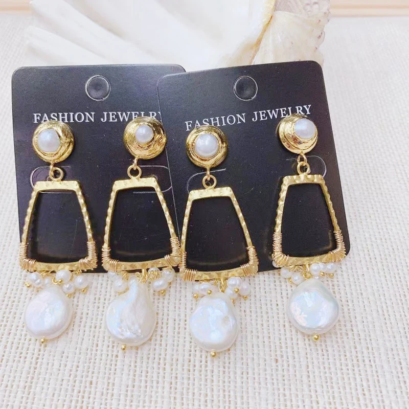 

24k gold Pearl Earring,Handmade Wire Geometry Pearl Woman Earring 2020 New Style,Wholesale earring Woman 3pairs