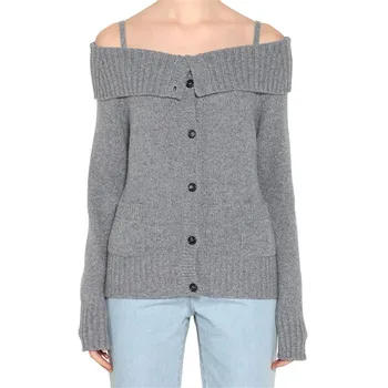 

Spring Fashion Cute Slim Solid Color Single-breasted Long Sleeve SML XL Slash Neck Lady Cardigan Woman Casual Knitwear Sweaters