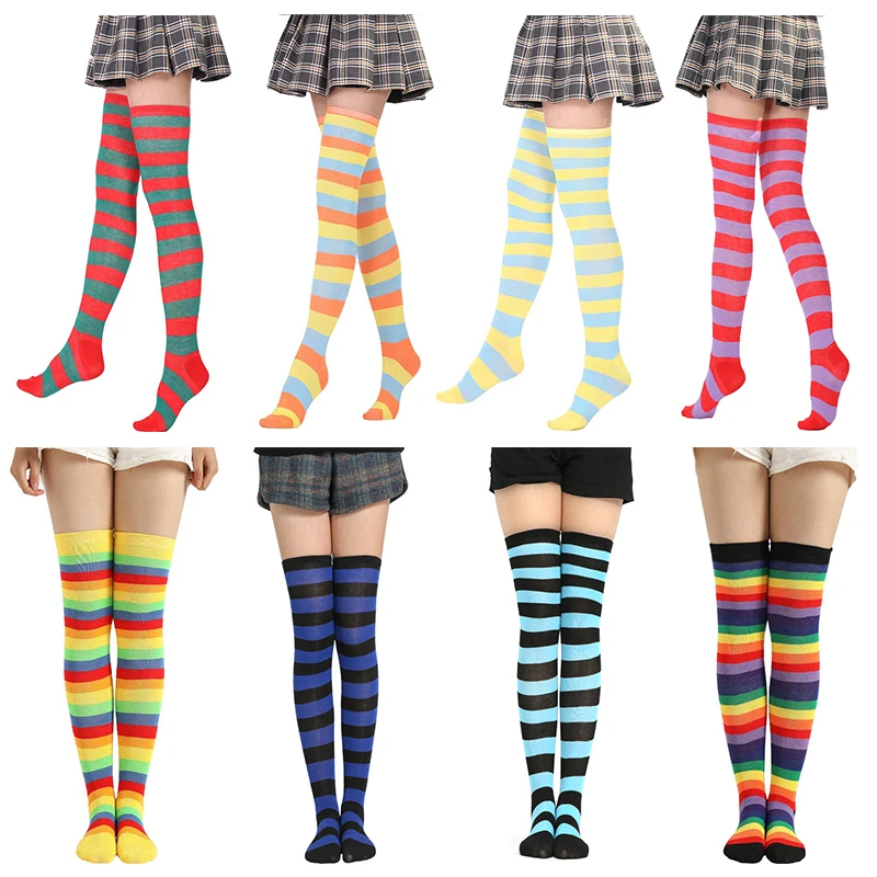 

Hot Sale Gift Women's Stocking Harajuku Colorful Rainbow Striped Sexy Over Lo Lolita Tights Knee High Warm Socks for Girl Kawaii
