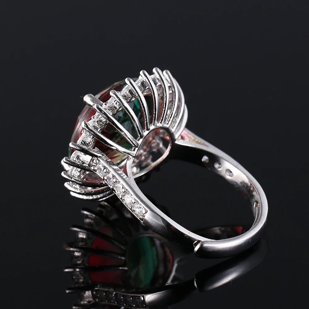 Fashion Jewelry AAAAA Zircon Gemstone Ring Large Round 15MM Color Tourmaline Adjustable Ring Female Engagement Wedding Party