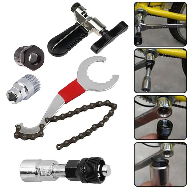 

5Pcs 1 set MTB Bike Cycling Chain Remover Whip Wrench Lock Crank Puller Repair Practical Chain Fixing Tools