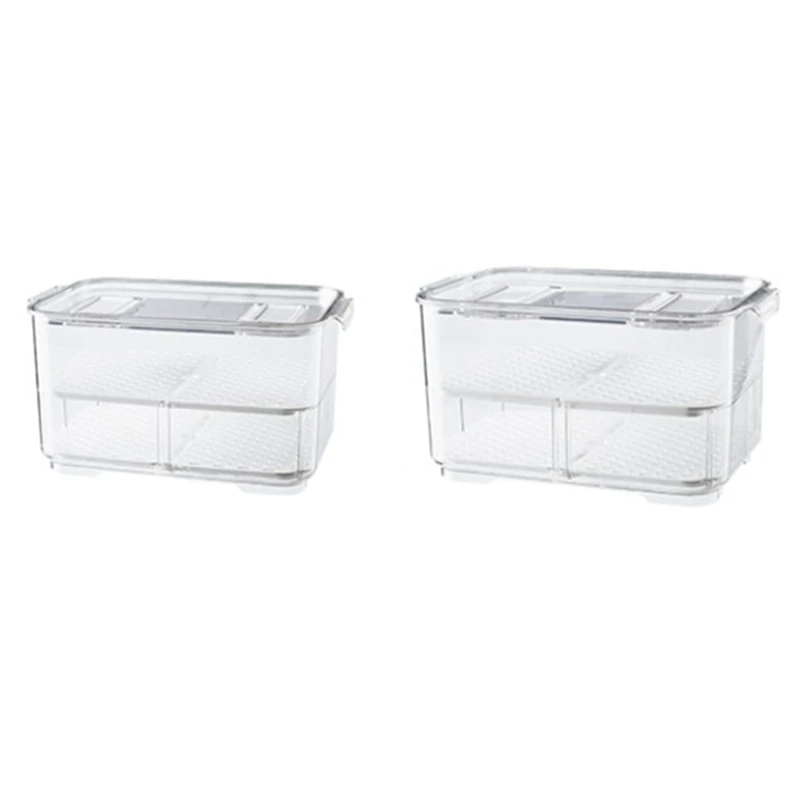 

Plastic Double Sealed Drain Storage Box Refrigerator Fruit Vegetable Drain Storage Containers with Lid Kitchen Fridge