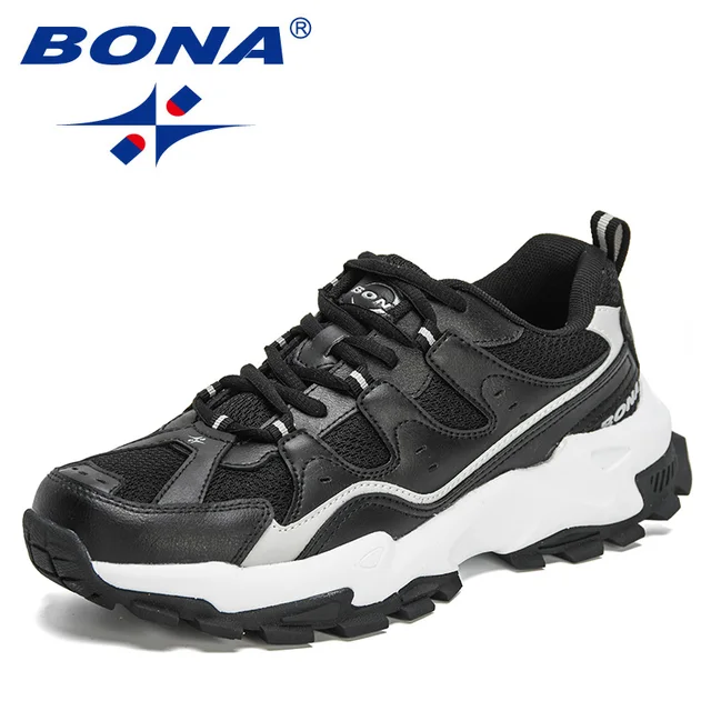 BONA 2021 New Designers Action Leather Running Sneakers Men Jogging Shoes Walking Footwear Man Athletic Trainer Shoes Mansculino Black light gray