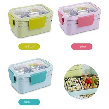 

Cartoon Microwave Lunch Box Stainless Steel Double Layer Bowl with Compartments HUG-Deals