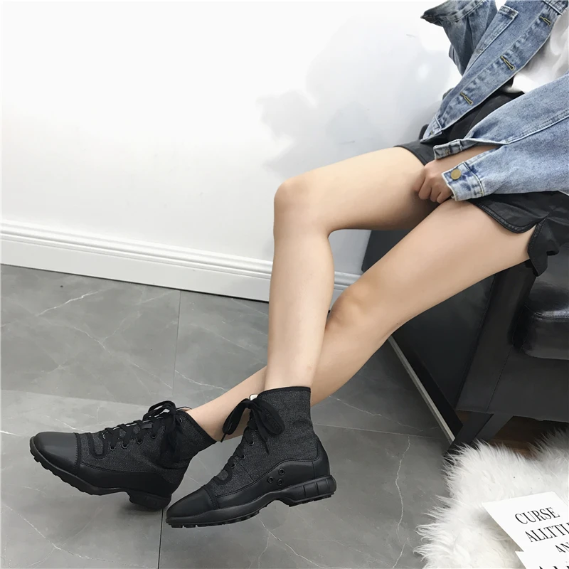 Женские ботинки; сезон осень; парусиновые короткие ботинки; botas Mujer; обувь с квадратным носком; женские ботильоны в стиле ретро; Botines Mujer; модная женская обувь с высоким берцем