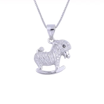 

925 Sterling Silver Zircon Rocking Horse Female Pendants Cartoon Animal Necklaces For Women Girl Silver Chain Jewelry