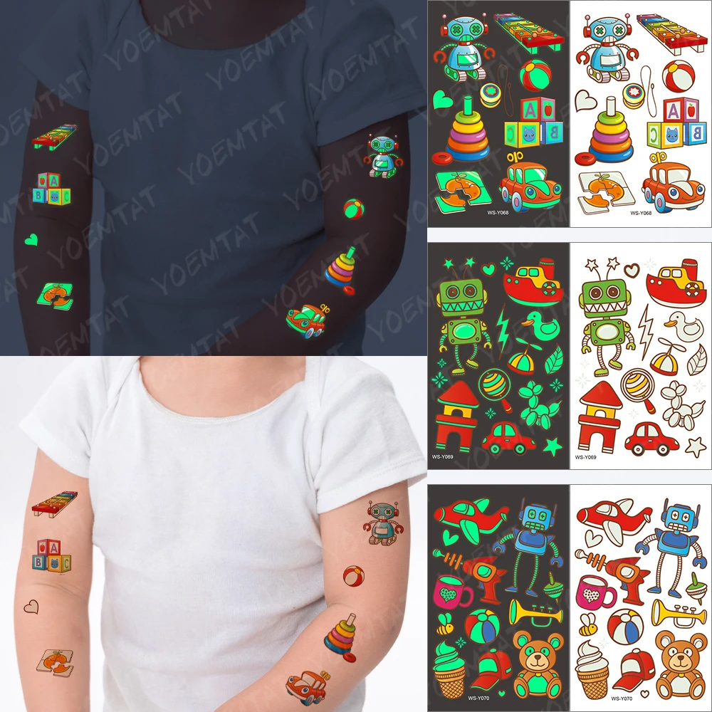 

Waterproof Temporary Luminous Tattoo Sticker Children Kids Ball Cartoon Robot Alien Tatoo Body Art Arm Ankle Flash Fake Tatto