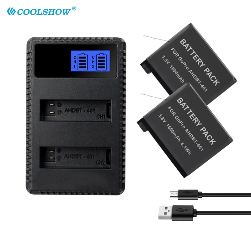 Batteria Da 1600Mah Per Gopro Hero 4 Gopro Hero 4 + Caricabatteria Per Fotocamera Nero