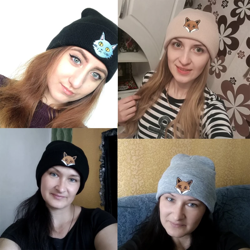 Новинка, зимняя шапка высокого качества, вязаная одноцветная шапка с милым мультяшным рисунком Skullies Beanies для женщин и мужчин, теплая мягкая шапка