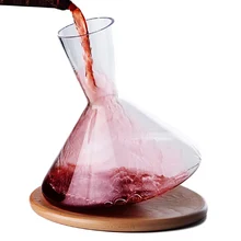2000Ml Tumbler Wine Decanter with Wood Tray Lead-Free Hand Blown Crystal Wine Carafe Rotating Rapid Sway Whiskey Decanter