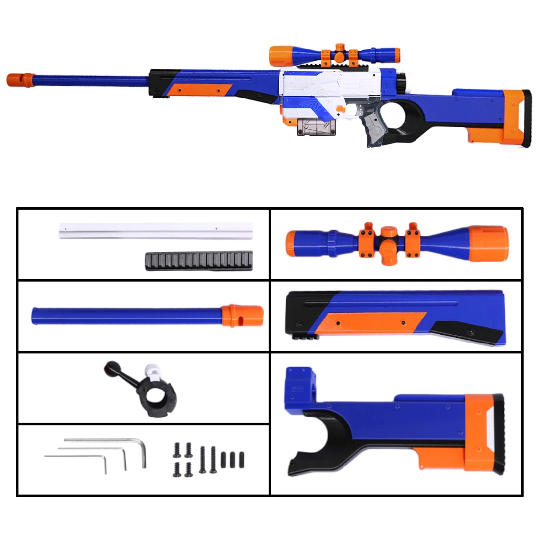 

Hot 3D Printing Appearance Modification Kit for Nerf Elite Retaliator Blaster - Blue/White/Black