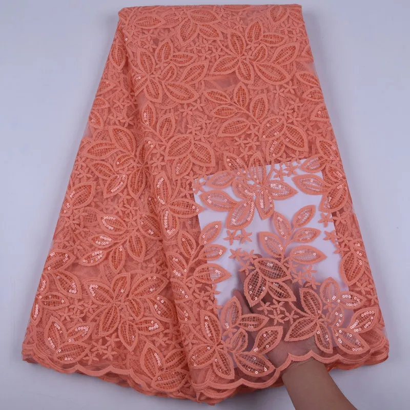 

Latest African Milk Silk Fabric French Mesh Lace Fabric Embroidery Of Olive Leaves Surrounds The Sequins To Form Leaf A1715