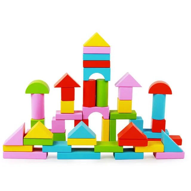 

50pcs Wooden Building Blocks Children's Pile Gift Box Environmental Protection Geometric Shape Block Early Educational Toy Gifts