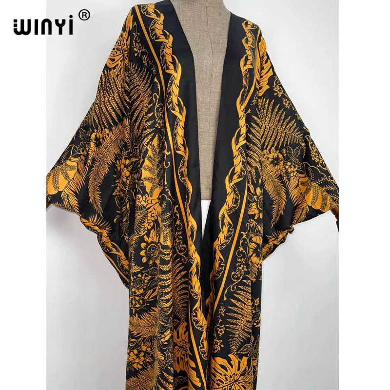 WINYI 2021 Oversized Beach Kimono With Sashes Bohemian Vintage Slim Sexy Long Cardigan Women Big Sleeve sukienka Fringe Cover-Up