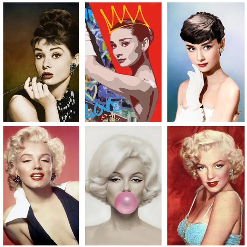 Audrey Hepburn Diamond Embroidery 5D DIY Cross Stitch Full Drill Elegant Girl Mosaic Set Wall Celebrity Decoration Gift | Дом и сад