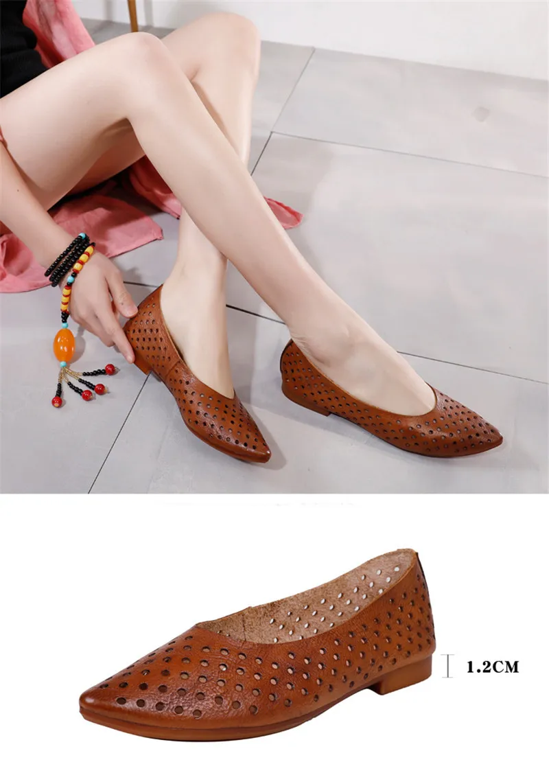 2020 Summer New Pointed Toe Women Flats Professional Casual Loafers Shoes Female Genuine Leather Hole Simple Flats Shoes Woman (8)