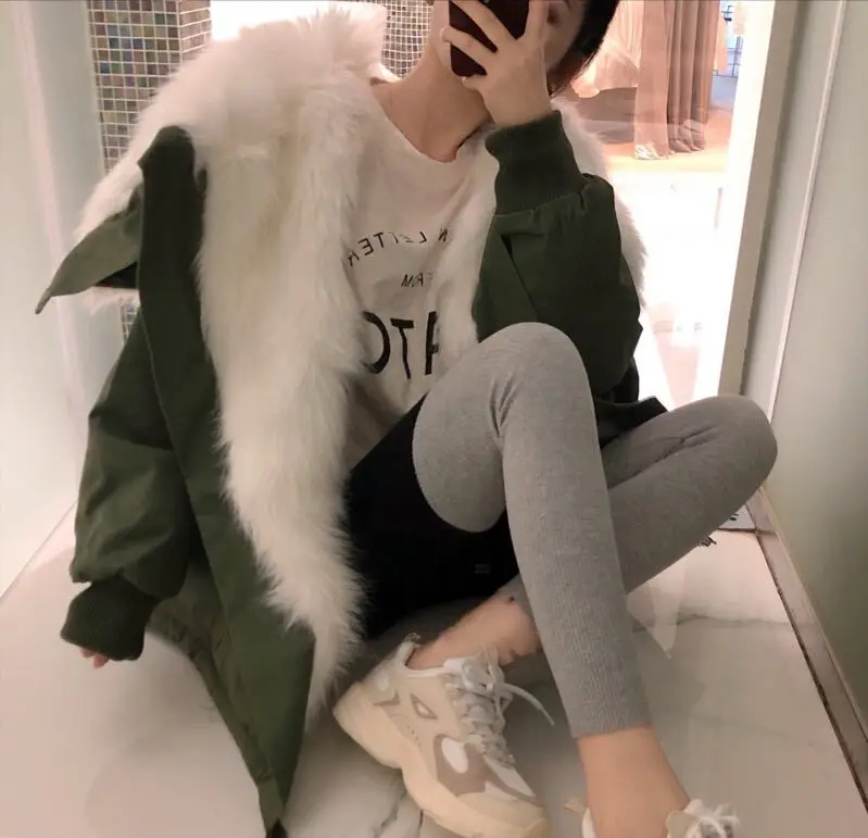 

2019 Winter New Style Retro Joint Furry Thick Cotton Coat Loose-Fit Mid-length Handsome Workwear Cotton-padded Clothes Women's