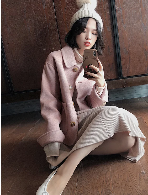 Woman short Solid Woolen Coat Fashion Autumn Jacket