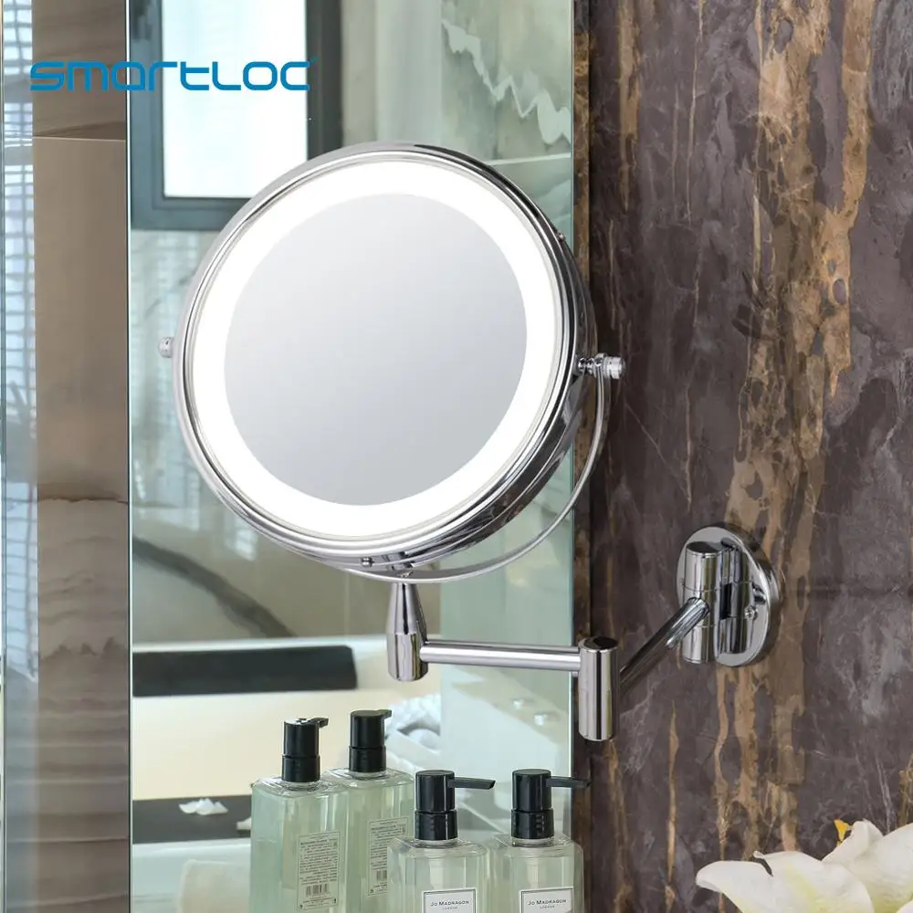 

smartloc Extendable LED 8 inch 5X Magnifying Bathroom Wall Mounted Mirror Mural Light Vanity Makeup Bath Cosmetic Smart Mirrors