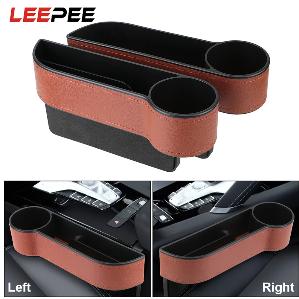 

LEEPEE Phone Bottle Key Holder Box Universal Leather Car Seat Gap Storage Box Car Organizer Seat Gap Slit Box With Charging Hole