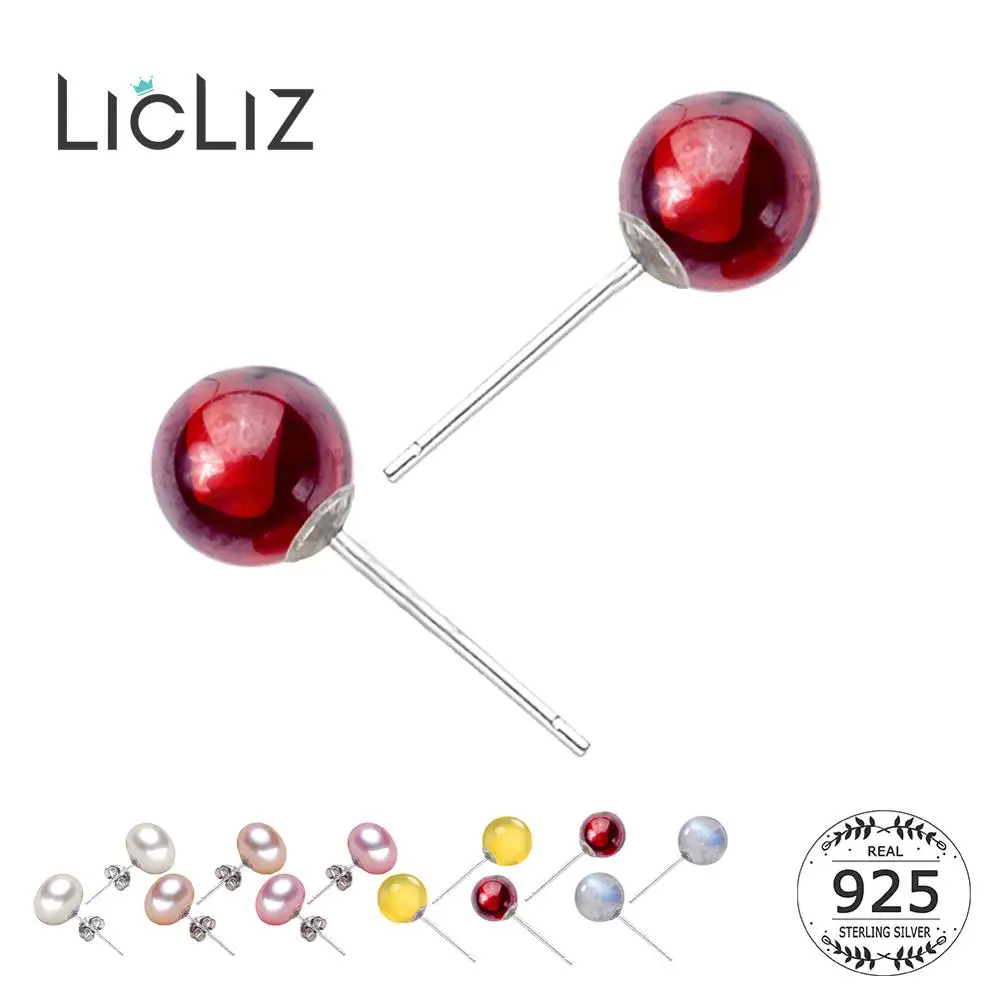 

LicLiz 2019 New 925 Sterling Silver Red Garnet Stud Earring for Women Yellow Agate Moonstone Natural Pearl Jewelry Bijoux LE0498