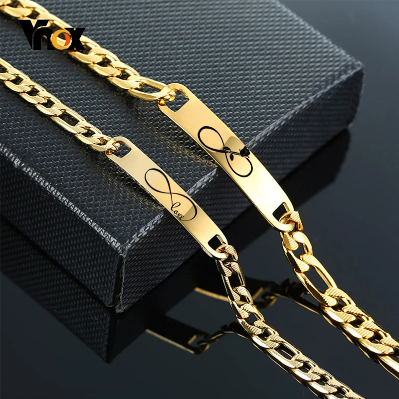 VNOX Personalized Customize Anniversary Couple Jewelry Carbon Fiber Stainless Steel Matching Bracelet