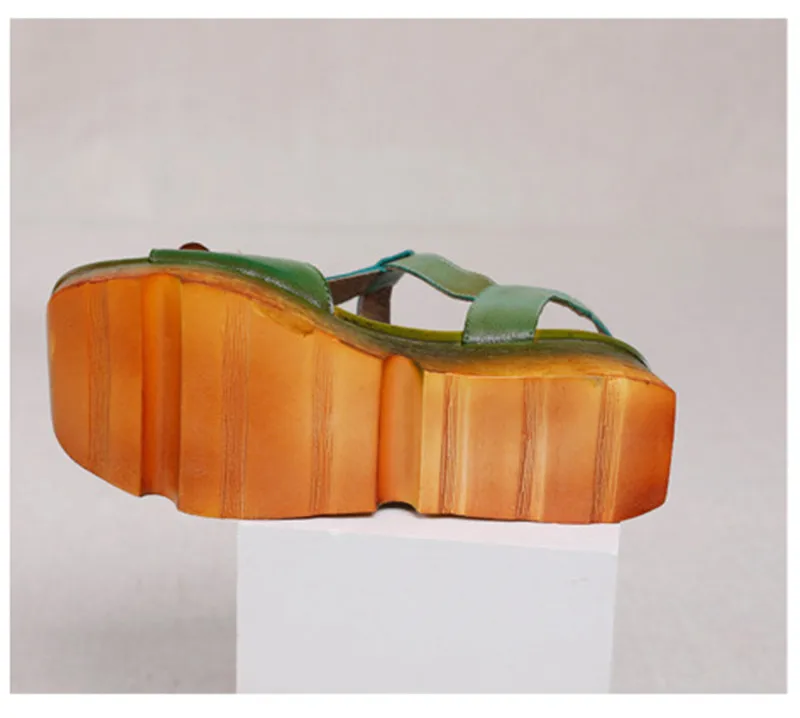 Genuine Leather Hand Painted Women Wedge Sandals Retro Flower Soft Ankle Strap Platform Sandal Retro Summer Lady Shoes High Heel (4)