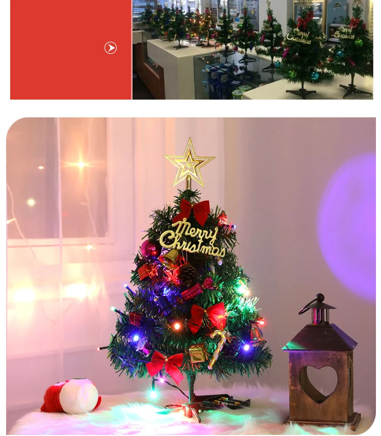 Светодиодный светильник, искусственная Маленькая рождественская елка, пластиковые украшения для дома, веселая Рождественская деревенская декорация, зеленая маленькая Рождественская елка