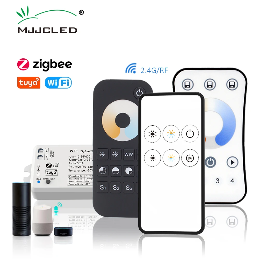 Zigbee Dimmer 12V DC 24V 36V 2CH 10A Dimer Tuya Smart Switch 2.4G RF WIFI Wireless Remote for CCT Single Color Strip Light WZ1 zigbee tuya single color led dimmer 220v 110v 230v smart rf 2 4g push switch remote control ac triac wifi dimmer s1 b wz