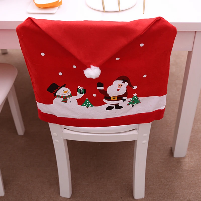 

Santa Claus Cap Covers Xmas Christmas Decorations For Hom Chair Cover Christmas Dinner Table Party Red Hat Chair Back