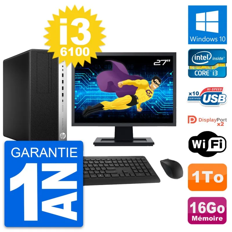 ПК tower HP 800 G3 экран 27 дюймов Intel i3-6100 RAM GB disk TB Windows 10 Wifi | Компьютеры и офис