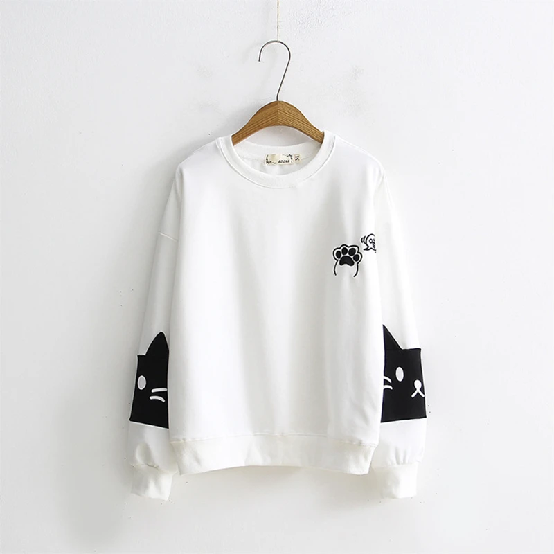 Merry Pretty Cotton Women's Cartoon Cat Print Harajuk Hoodies Sweatshirts 2019 Winter Long Sleeve H