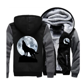 

Wolf Moon Sweatshirts Men Winter Fleece Print Thick Hoodies Jacket Hoddie Streetwear