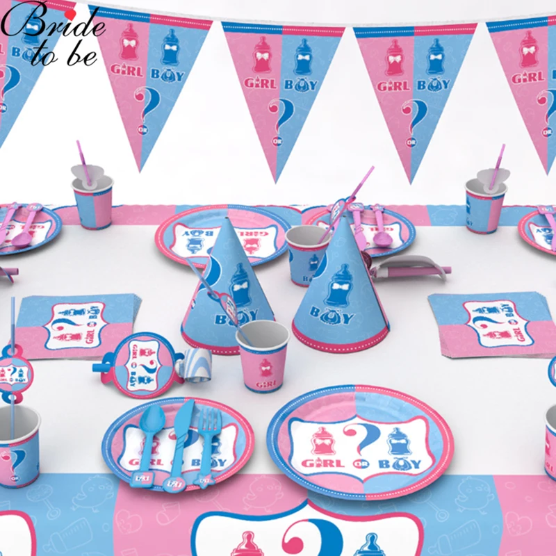 

Bride To Be Gender Reveal Tableware Girl or Boy Baby Shower Party Disposable Tableware Set Decorations Kids Favor Supplies
