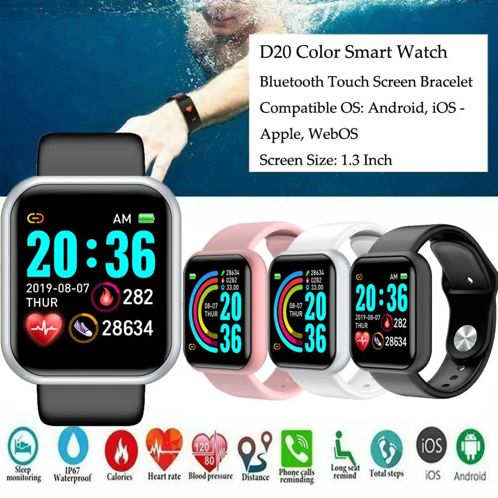 

Reloj Y68 Bluetooth Smart Watch Men Waterproof D20 Blood Pressure Monitor Smart Bracelet Women Heart Rate Smartwatch android