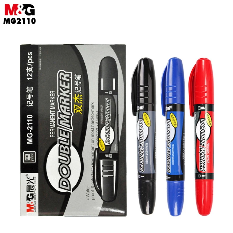 M&G Double Marker Pen. (12p/box) CD-ROM Pen, Big Head Pen,Logistics Oily Coarse Pen, POP Advertising Pen. Office Supplies MG2110 finecolor marker suit hand drawing cartoon design alcohol oily soft head color set double head watercolor pen color pen art set