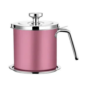 

1.3L Cooking Ergonomic Frying Oil Stainless Steel Bacon Grease Container With Fine Mesh Strainer Keeper Storage Pot Sealed