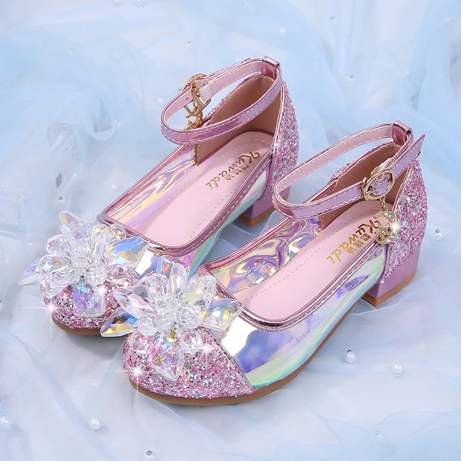 Children Crystal High Heeled Shoes Sequin Transparent Princess
