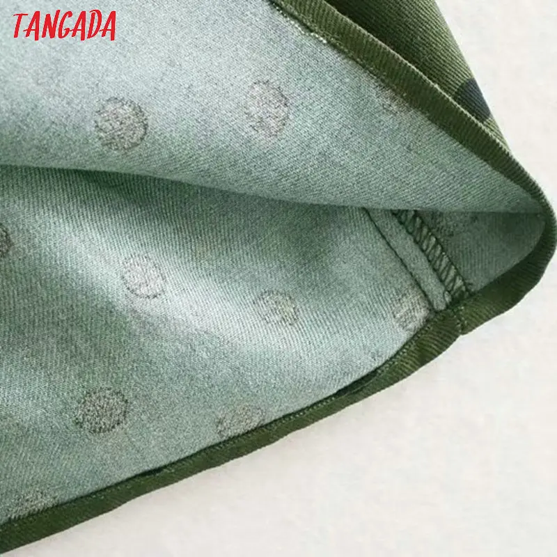 Tangada, женское зеленое платье миди в горошек, с длинным рукавом, v-образный вырез, эластичная талия, винтажное женское платье, vestidos CE117
