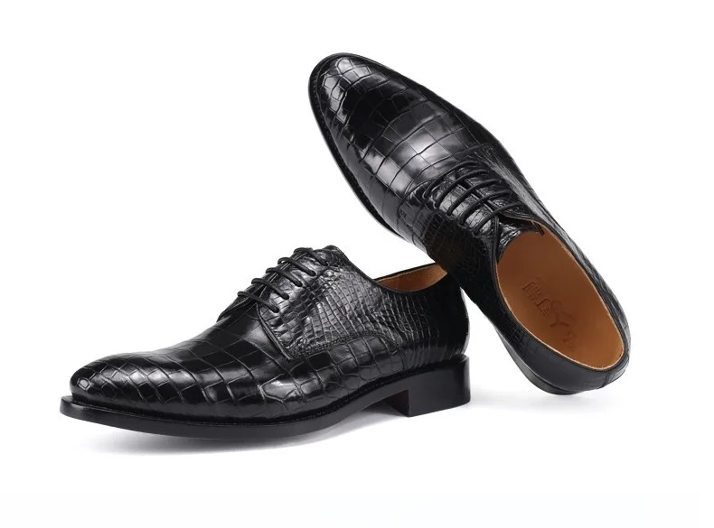 Формальный стиль; подлинная крокодиловая кожа; модельные туфли для бизнесменов; натуральная кожа аллигатора; ручная работа; мужская обувь на шнуровке
